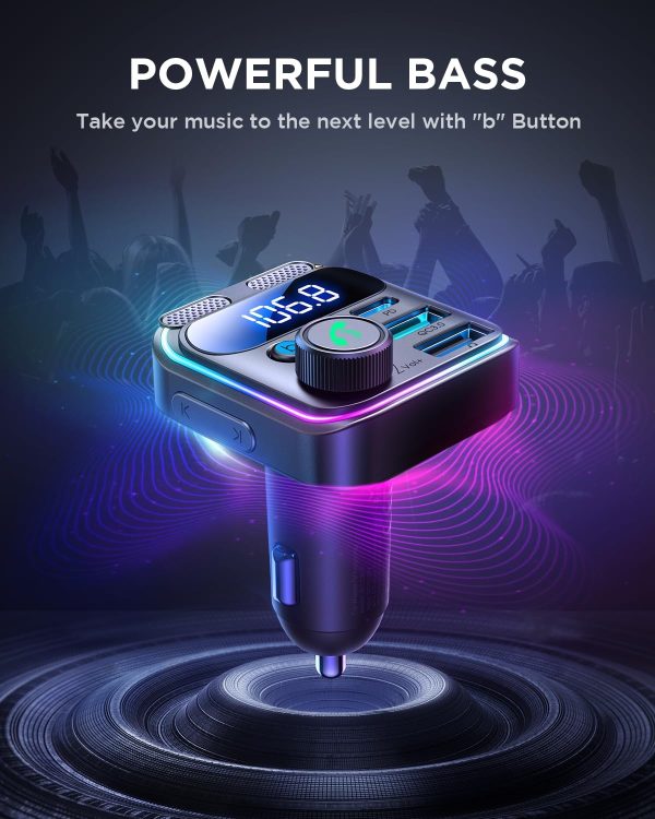 JOYROOM Bluetooth 5.3 FM Transmitter Car Adapter, [Stronger Dual Mics & HiFi Deep Bass Sound], 48W PD&QC3.0 USB C Car Charger Cigarette Lighter Adapter, Hands-Free Calling Radio Stereo Receiver - Image 9