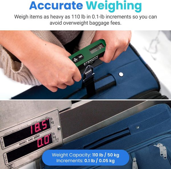 Etekcity Luggage Scale, Digital Weight Scales for Travel Accessories Essentials Suitcases , Portable Handheld Scale with Temperature Sensor, Rubber Paint, 110 Pounds, Battery Included - Image 8