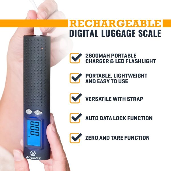 Accuoz Rechargeable Digital Luggage Scale - 2600mAh Portable Charger & LED Flashlight - Image 9