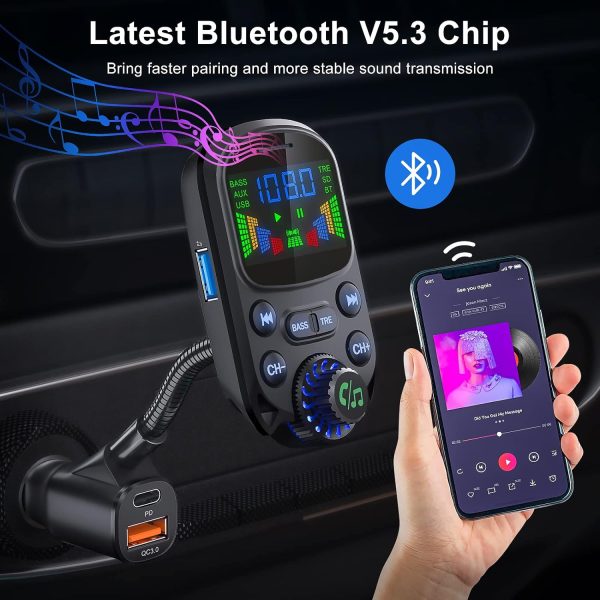 Bluetooth 5.3 FM Transmitter for Car- SOARUN Bluetooth Car Adapter PD30W & USB Port Fast Charge - HiFi Treble & Bass Player - 1.6" Display Hands-Free Calling - Car Radio with AUX Input/Output, TF Card - Image 7