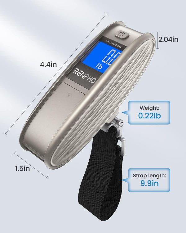 RENPHO Luggage Scale, Travel Essentials, Portable Digital Suitcase Weight Scale with Backlit LCD Display for Travel, Baggage Weighing Scale with Tare Function, 110lb/50kg, Battery Included - Image 2