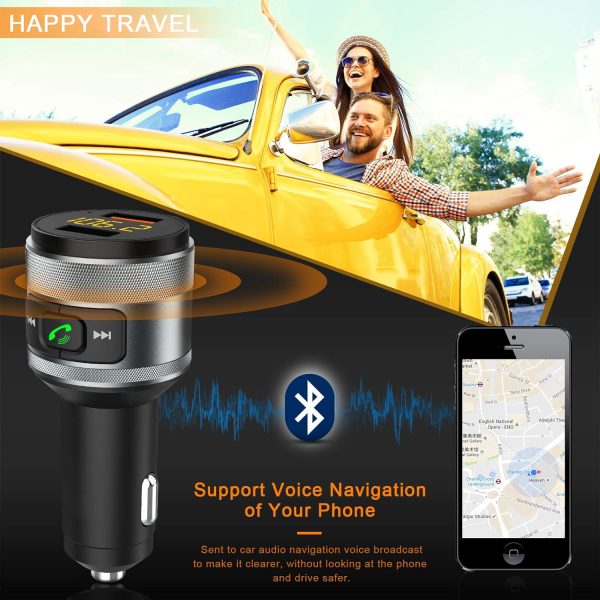 IMDEN Bluetooth 5.0 FM Transmitter for Car, 3.0 Wireless Bluetooth FM Radio Adapter Music Player FM Transmitter/Car Kit with Hands-Free Calling and 2 USB Ports Charger Support USB Drive - Image 2