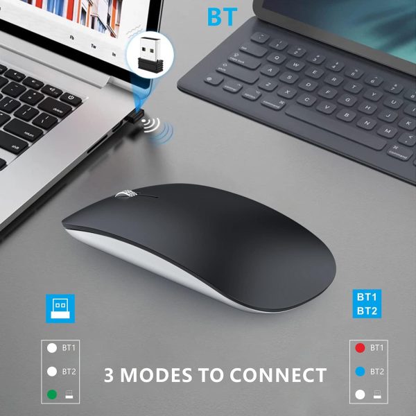 Uciefy U30 Bluetooth Mouse, Ultra Slim Triple Mode (BT5.1+BT5.1+USB) Rechargeable Wireless Bluetooth Mouse for iPad, Laptop, MacBook (Matte Black) - Image 6