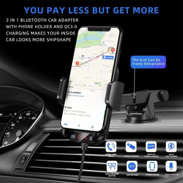 Bluetooth 5.3 FM Transmitter Car Adapter Magift FM Transmitter Bluetooth for Car Phone Holder with Dual USB Charging Car Charger MP3 Player Support TF Card USB Disk Compatible for All Smart Phone - Image 4