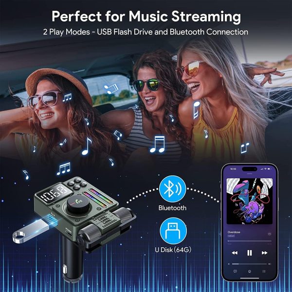 LENCENT FM Bluetooth 5.3 Transmitter for Car, Adjustable Treble and Bass Sound Music Player, Bluetooth Car Adapter for Hands Free Calls, Supports PD30W Fast Charging, U Disk, Siri Google Assistant - Image 9