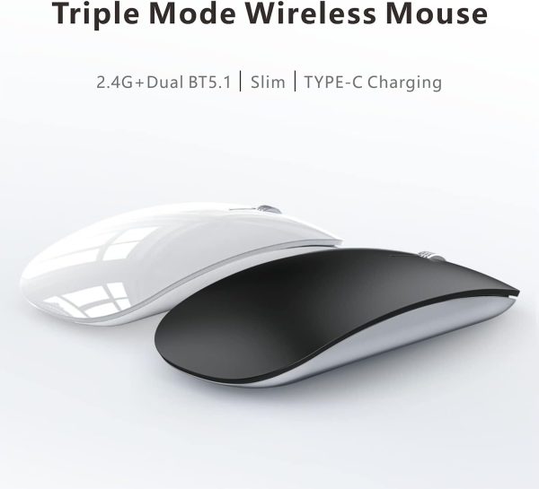 Uciefy U30 Bluetooth Mouse, Ultra Slim Triple Mode (BT5.1+BT5.1+USB) Rechargeable Wireless Bluetooth Mouse for iPad, Laptop, MacBook (Matte Black) - Image 2