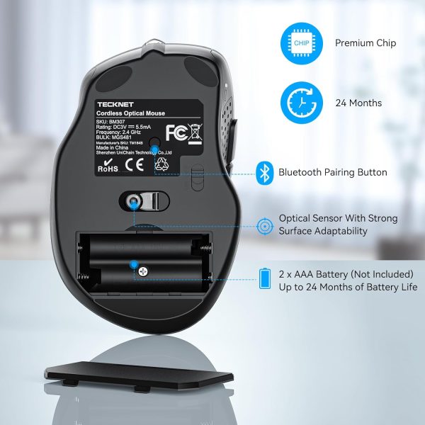 TECKNET Bluetooth Mouse, 3200 DPI Wireless Mouse (BT5.0 & 3.0) 5 Adjustable DPI, 6 Buttons and 2-Year Battery Computer Mouse Compatible with Laptop/Computer/Mac/Windows/Chromebook/Notebook - Image 2