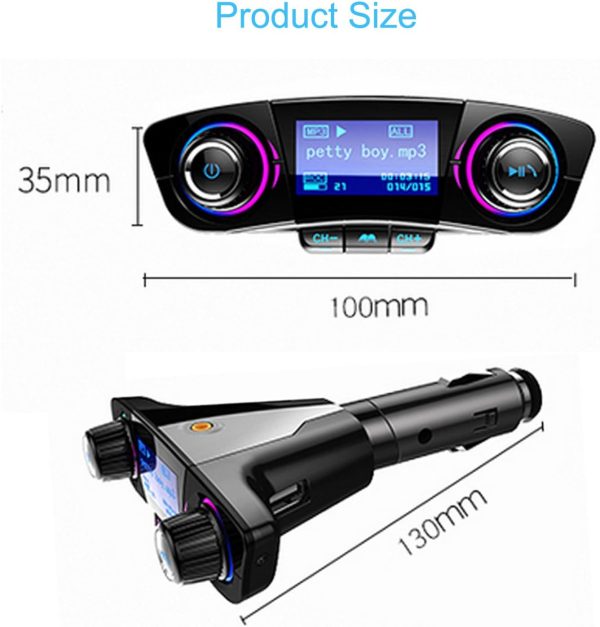Bluetooth FM Transmitter Handfrees-Calling Radio Adapter Car Kit with Dual USB Port MP3 Player Support TF Card USB Flash Drive - Image 2
