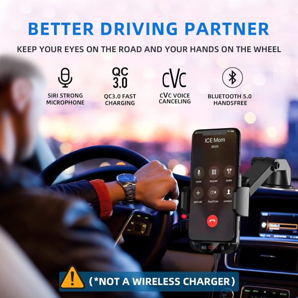 Bluetooth 5.3 FM Transmitter Car Adapter Magift FM Transmitter Bluetooth for Car Phone Holder with Dual USB Charging Car Charger MP3 Player Support TF Card USB Disk Compatible for All Smart Phone - Image 6