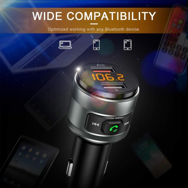 IMDEN Bluetooth 5.0 FM Transmitter for Car, 3.0 Wireless Bluetooth FM Radio Adapter Music Player FM Transmitter/Car Kit with Hands-Free Calling and 2 USB Ports Charger Support USB Drive - Image 3