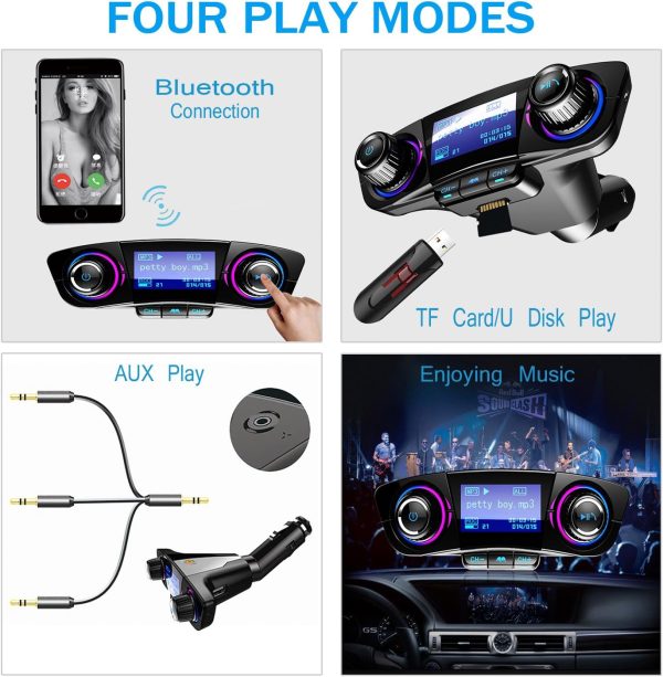 Bluetooth FM Transmitter Handfrees-Calling Radio Adapter Car Kit with Dual USB Port MP3 Player Support TF Card USB Flash Drive - Image 7