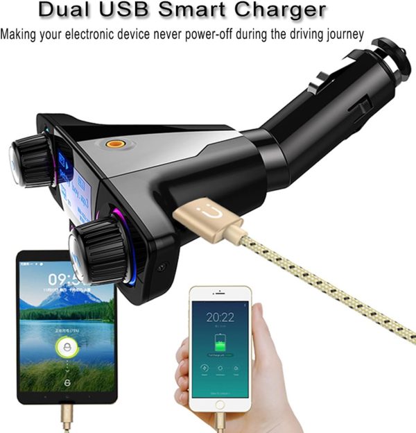 Bluetooth FM Transmitter Handfrees-Calling Radio Adapter Car Kit with Dual USB Port MP3 Player Support TF Card USB Flash Drive - Image 6
