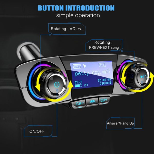 Bluetooth FM Transmitter Handfrees-Calling Radio Adapter Car Kit with Dual USB Port MP3 Player Support TF Card USB Flash Drive - Image 4