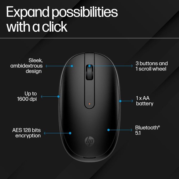 HP 240 Bluetooth® Mouse, Lock On with Bluetooth® 5.1 Wireless connectivity, Super Accurate Tracking at 1600 DPI, Sleek ambidextrous Design with Three Buttons and a Scroll Wheel (3V0G9AA),Black - Image 2