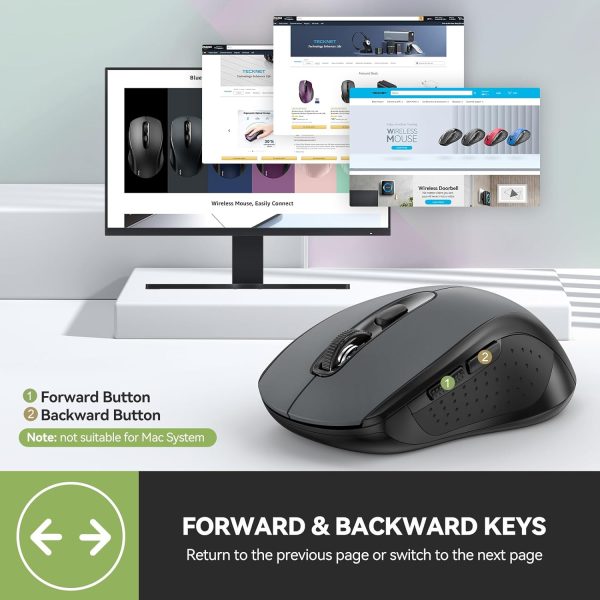 TECKNET Bluetooth Wireless Mouse, 3 Modes Bluetooth 5.0 & 3.0 Mouse 2.4G Wireless Portable Optical 4000 DPI Mouse with USB Nano Receiver,for Laptop, MacBook Pro Air, PC, Computer (Grey) - Image 3
