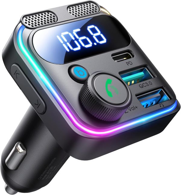 JOYROOM Bluetooth 5.3 FM Transmitter Car Adapter, [Stronger Dual Mics & HiFi Deep Bass Sound], 48W PD&QC3.0 USB C Car Charger Cigarette Lighter Adapter, Hands-Free Calling Radio Stereo Receiver