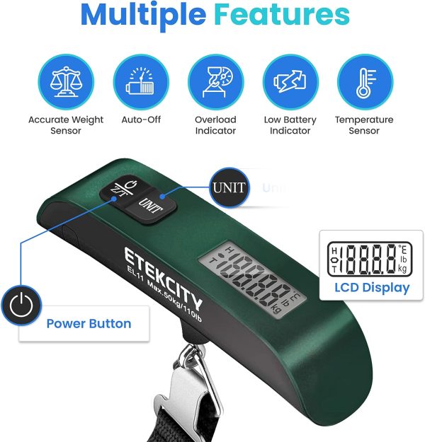 Etekcity Luggage Scale, Digital Weight Scales for Travel Accessories Essentials Suitcases , Portable Handheld Scale with Temperature Sensor, Rubber Paint, 110 Pounds, Battery Included - Image 7