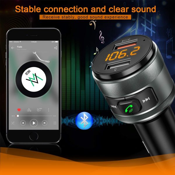 IMDEN Bluetooth 5.0 FM Transmitter for Car, 3.0 Wireless Bluetooth FM Radio Adapter Music Player FM Transmitter/Car Kit with Hands-Free Calling and 2 USB Ports Charger Support USB Drive - Image 4