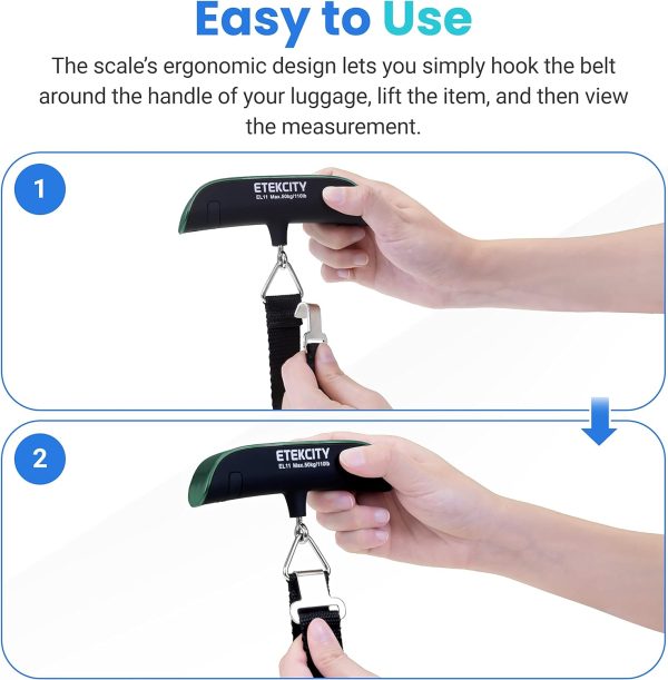 Etekcity Luggage Scale, Digital Weight Scales for Travel Accessories Essentials Suitcases , Portable Handheld Scale with Temperature Sensor, Rubber Paint, 110 Pounds, Battery Included - Image 3