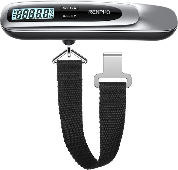 RENPHO Luggage Scale, Suitcase Scale for Travel, Baggage Weight Scale with Backlit, Portable Handheld Scale with Tare Function, Overweight Reminder, Rubber Paint, 110lb/50kg, Battery Included