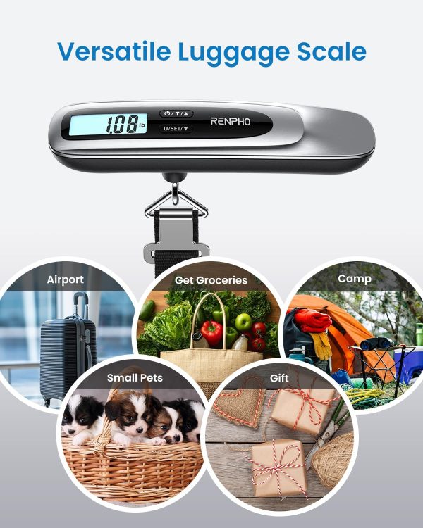 RENPHO Luggage Scale, Suitcase Scale for Travel, Baggage Weight Scale with Backlit, Portable Handheld Scale with Tare Function, Overweight Reminder, Rubber Paint, 110lb/50kg, Battery Included - Image 2