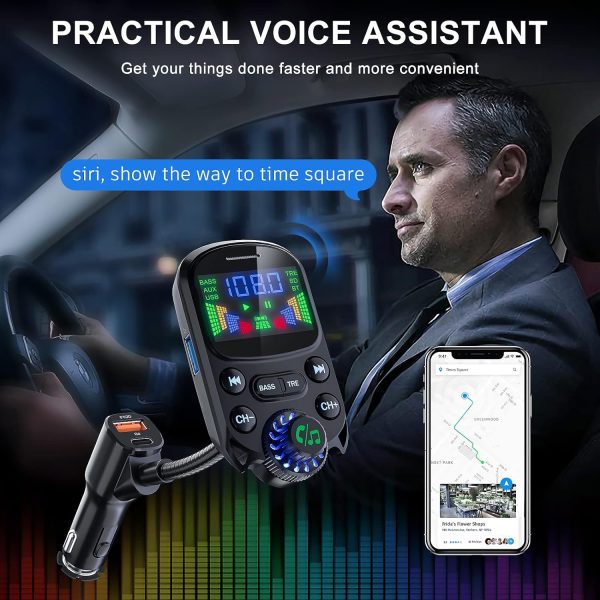 Bluetooth 5.3 FM Transmitter for Car- SOARUN Bluetooth Car Adapter PD30W & USB Port Fast Charge - HiFi Treble & Bass Player - 1.6" Display Hands-Free Calling - Car Radio with AUX Input/Output, TF Card - Image 2