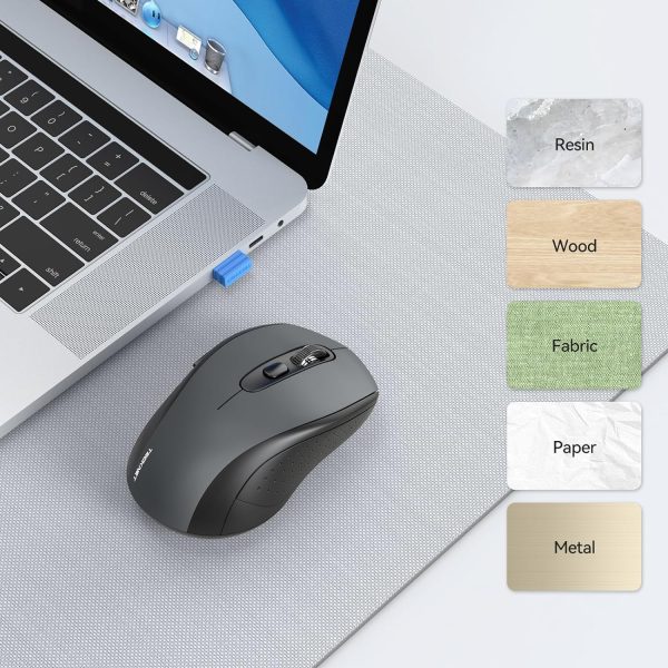 TECKNET Bluetooth Wireless Mouse, 3 Modes Bluetooth 5.0 & 3.0 Mouse 2.4G Wireless Portable Optical 4000 DPI Mouse with USB Nano Receiver,for Laptop, MacBook Pro Air, PC, Computer (Grey) - Image 4