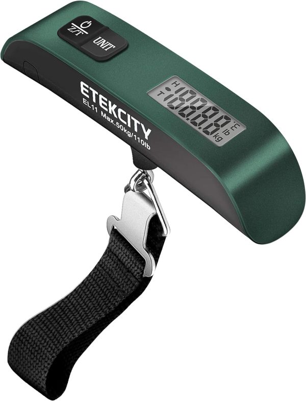 Etekcity Luggage Scale, Digital Weight Scales for Travel Accessories Essentials Suitcases , Portable Handheld Scale with Temperature Sensor, Rubber Paint, 110 Pounds, Battery Included