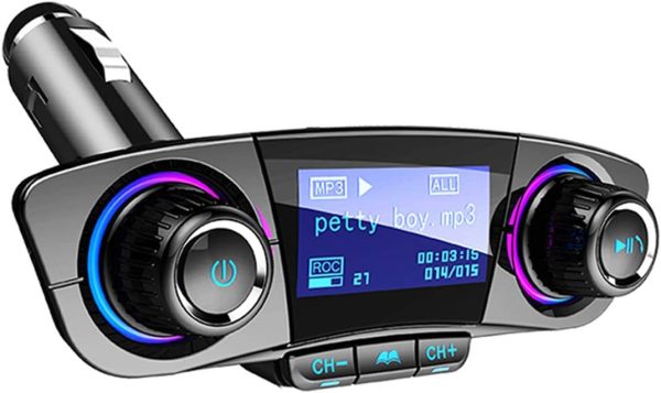 Bluetooth FM Transmitter Handfrees-Calling Radio Adapter Car Kit with Dual USB Port MP3 Player Support TF Card USB Flash Drive